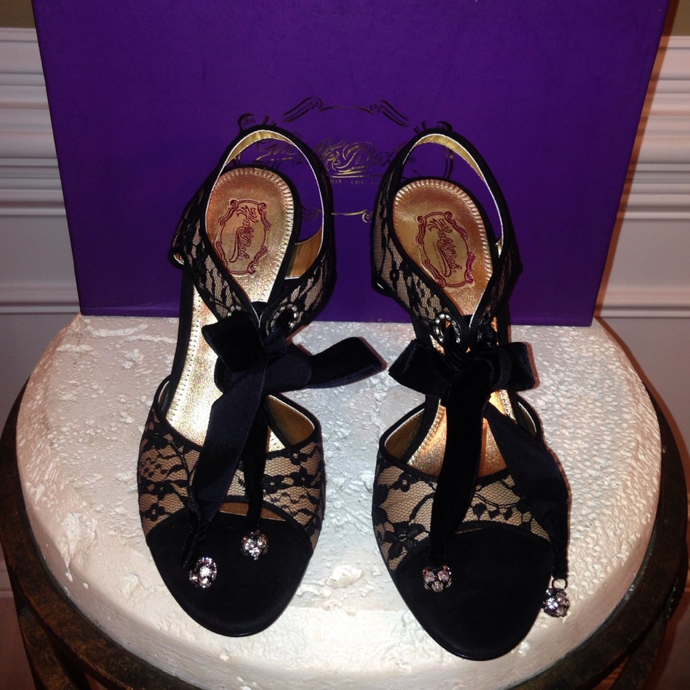 Hale Bob lace ankle strap heel